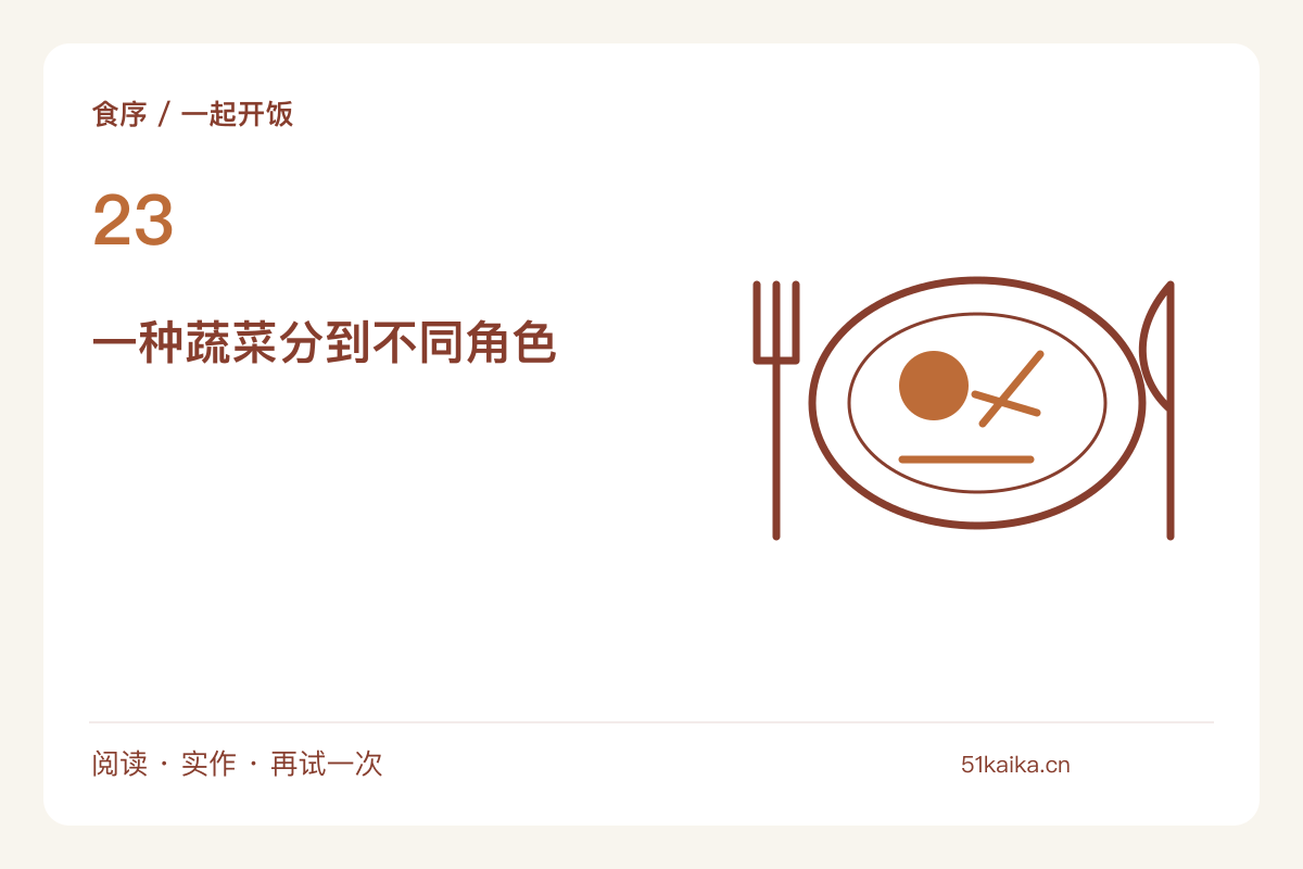 从现有食材设计三道菜，让同一种蔬菜换两种形态主题图解